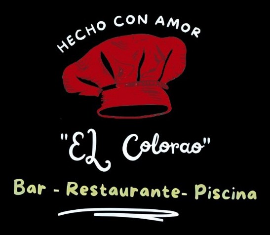 Logotipo de El Colorao: gorro de cocinero rojo, «Hecho con amor», Bar · Restaurante · Piscina